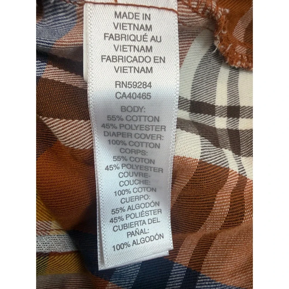 Childrens Place Plaid Dress Girls 9-12M Orange Yellow Cotton Ruffle Fall Harvest